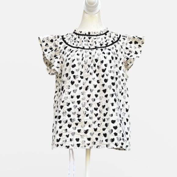 Voy Tops - Voy Eyelet Ruffle Embroidered Blouse in Black/White Size Medium
